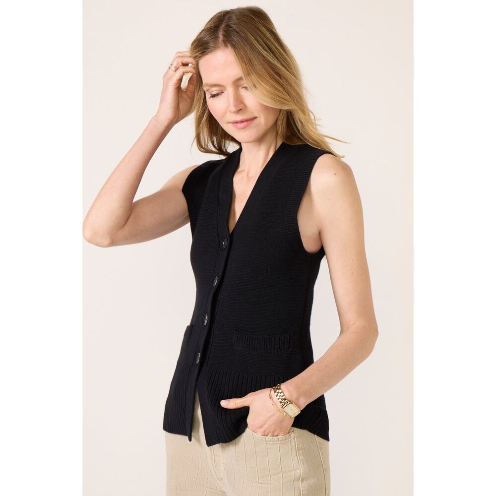 NWT Pistola Audra Knit Sleeveless V-Neck Sweater Vest Cardigan Black Noir Small